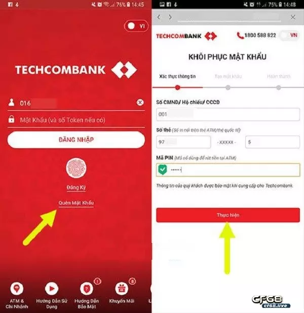 quên mk techcombank 2