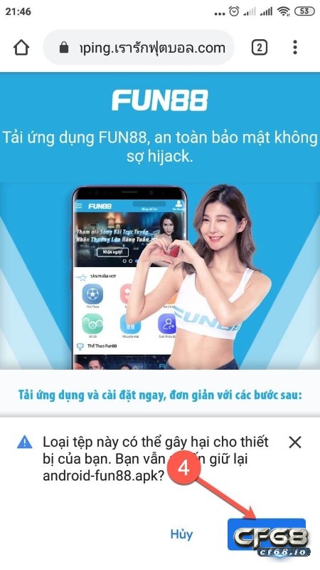 Cài đặt app Fun88 banh bóng số một