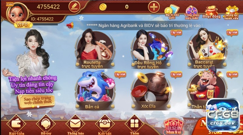 Cf68 cung cấp khá phong phú và đa dạng với nhiều loại game đổi thưởng