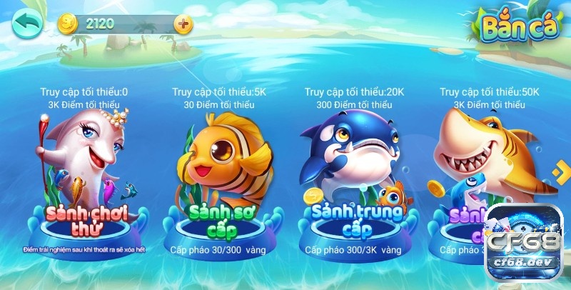 Các sảnh chơi game bắn cá CF68