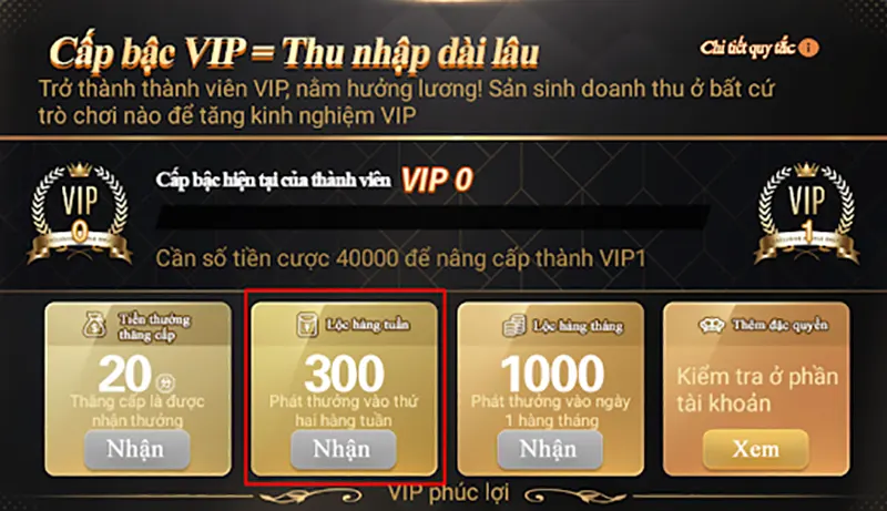 Lộc hàng tuần là quyền lợi mà người chơi VIP được nhận