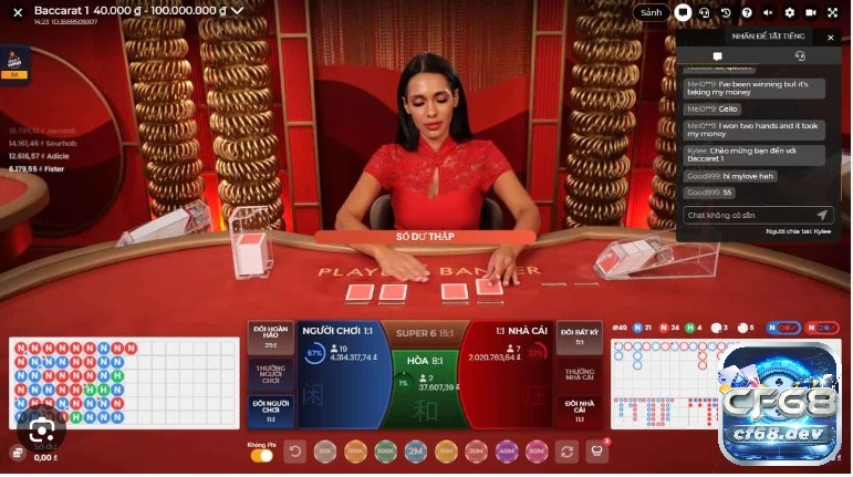 Minh hoạ một bàn chơi đang áp dụng công thức đánh Baccarat