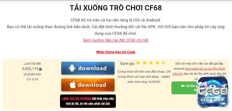 Nha cai bet CF68 với lượt cài đặt lớn bởi sự uy tín